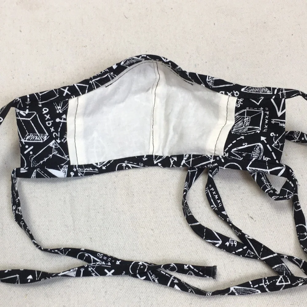Hand sewn Geometry Cotton Face mask w Ties